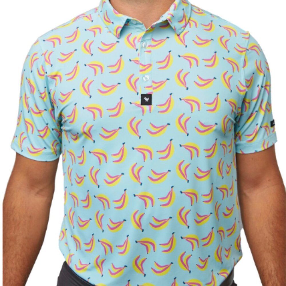 Bad Birdie Chimp'n Ain't Easy Banana Print Performance Golf Polo 2XL